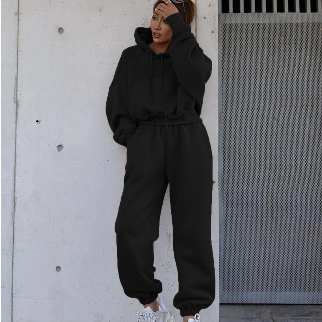 Damen lässiges Oversize-Kapuzen-Sweatset mit Cropped-Hoodie und Highwaist-Jogginghose Shop Nory