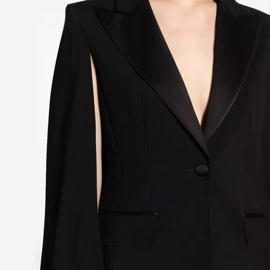 Damen Zweiteiliges Abendliches Blazer-Set mit Cape-Ärmeln und ausgestellten Marlene-Hosen Shop Nory