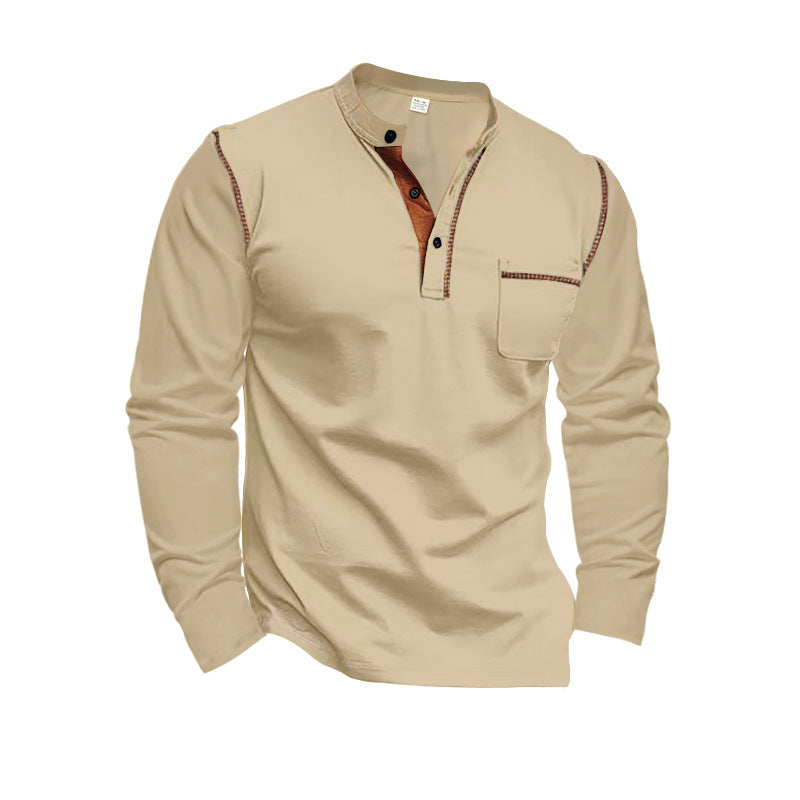 Herren Langarm-Henley-Shirt mit modernem Kragen und praktischer Brusttasche