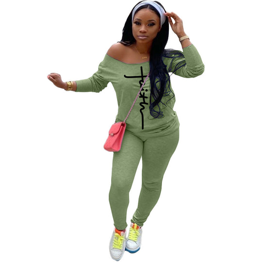 Damen Lässiges Off-Shoulder Zweiteiler-Set mit Figurbetonter Leggings und Oversize-Shirt Shop Nory