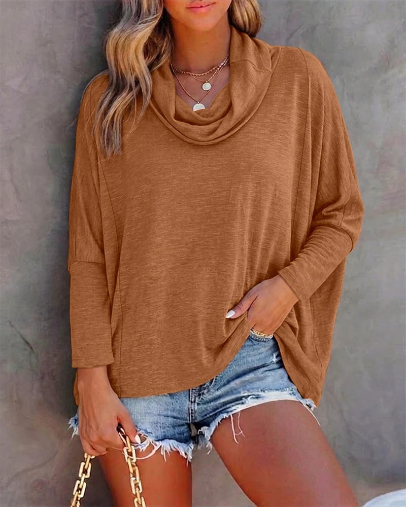 Damen Oversized Schalkragen-Longsleeve mit Fledermausärmeln Shop Nory