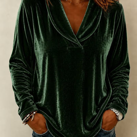 Damen Samt-Longsleeve mit Schalkragen und V-Ausschnitt Shop Nory