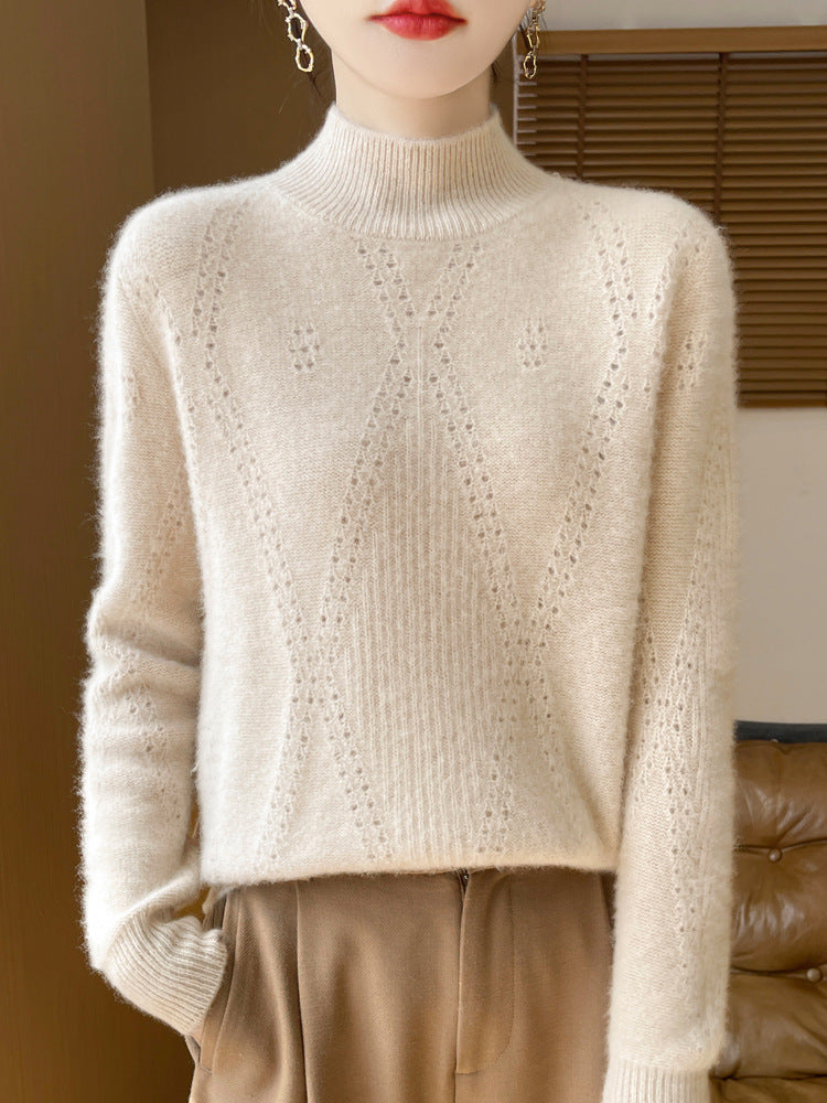 Damen Leichter Mockneck-Feinstrickpullover mit Ajour-Chevron und kaschmirweichem Finish Shop Nory