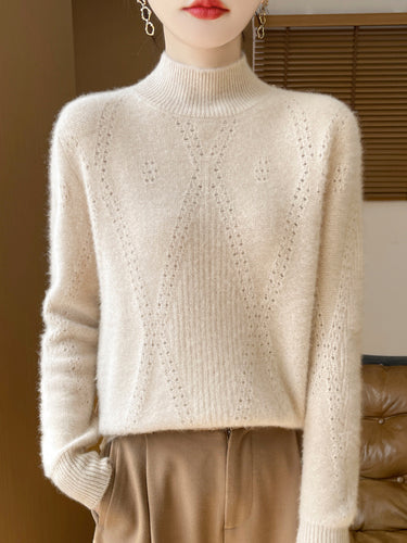 Damen Leichter Mockneck-Feinstrickpullover mit Ajour-Chevron und kaschmirweichem Finish Shop Nory