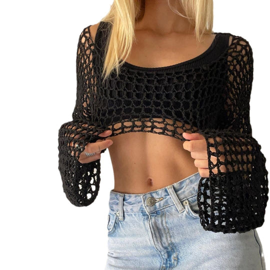 Damen gehäkelter kurzer Bolero mit asymmetrischem Schulterauschnitt und ausgestellten Ärmeln Shop Nory