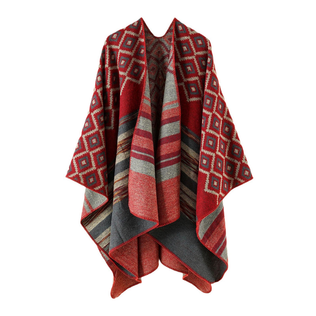 Damen Wende-Serape-Poncho im Jacquard‑Web mit geometrischem Quadratmuster Shop Nory