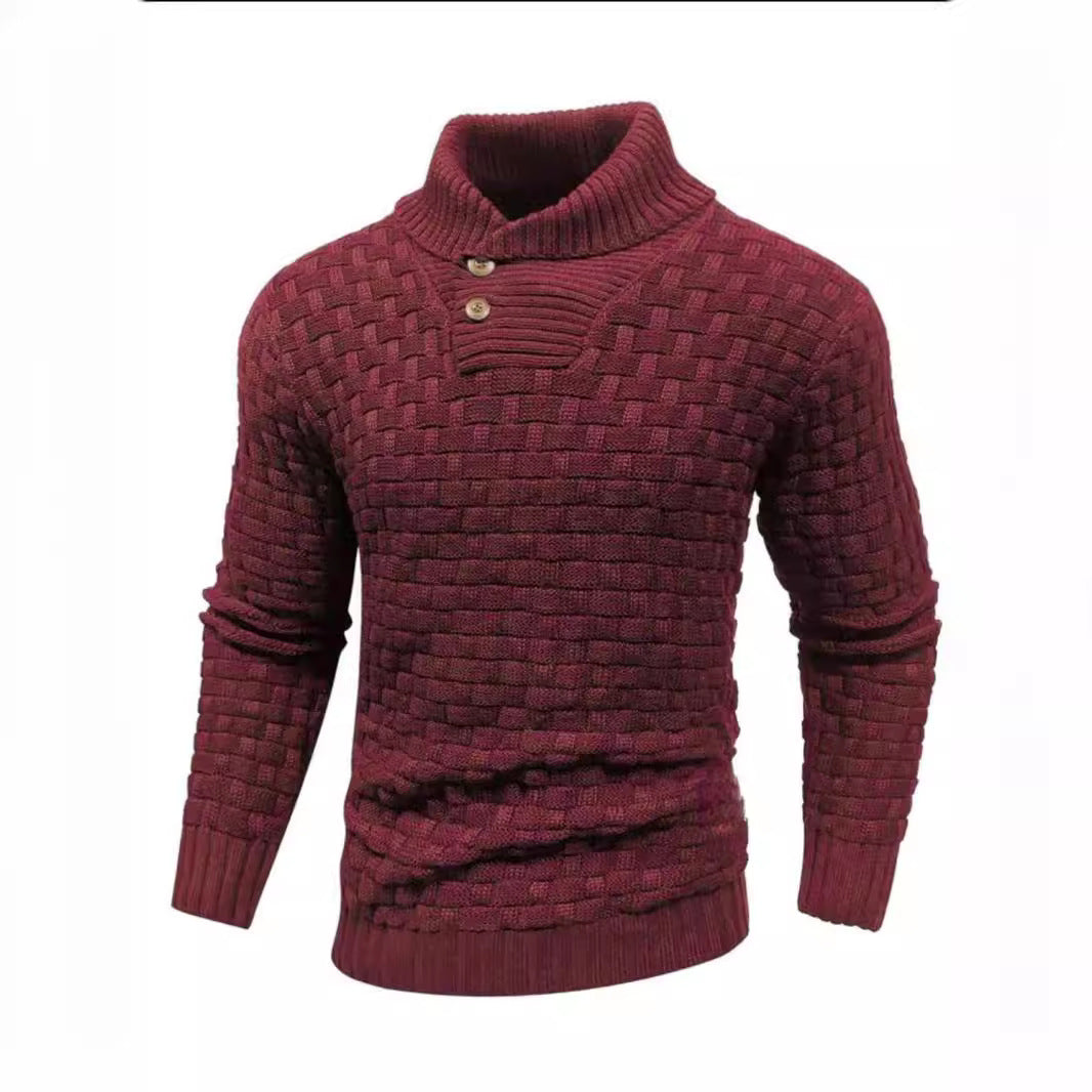 Herren nan strukturierter Strickpullover mit hochschließendem Stehkragen und Zierknopfleiste Shop Nory