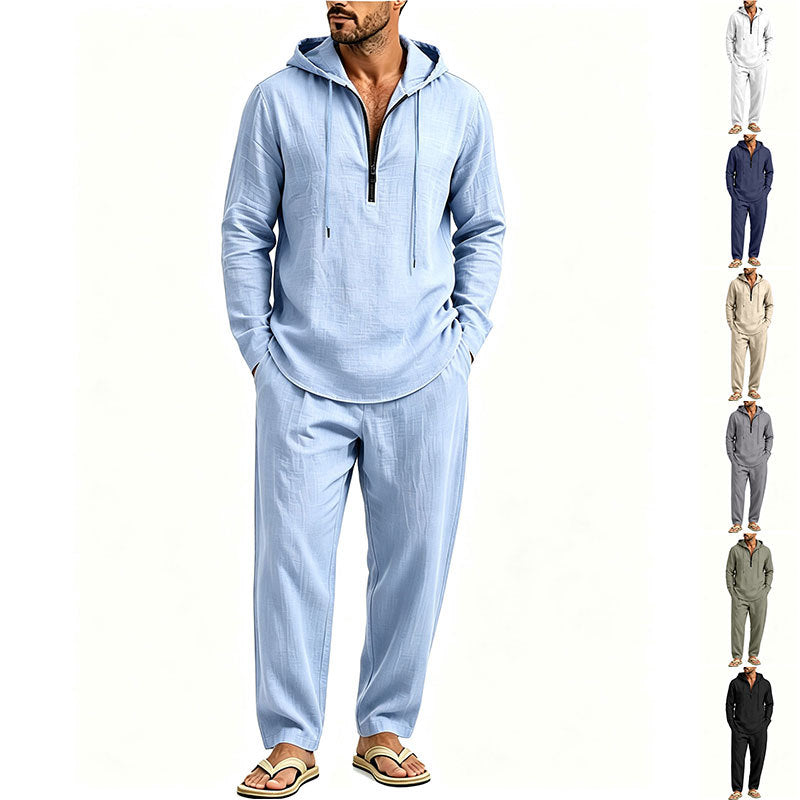 Herren Lässiges Lounge-Set mit Halbzip-Kapuzenpullover und locker sitzender Freizeit-Hose Shop Nory
