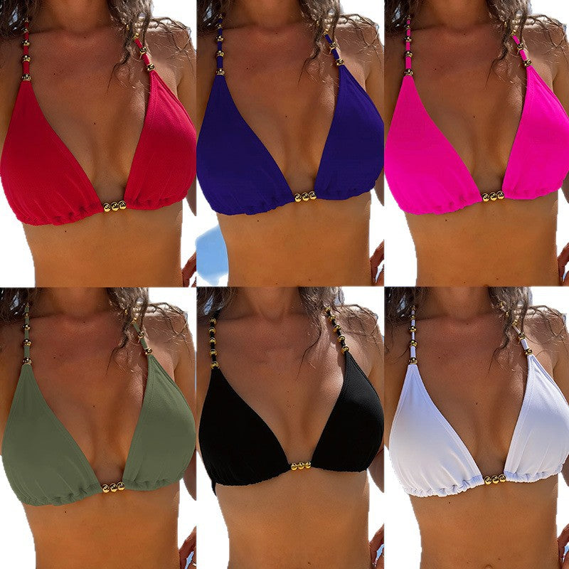 Damen Triangel-Bikini mit goldenen Akzenten und verstellbaren Trägern
