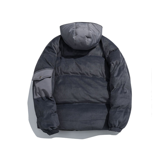 Damen Cord-Stepp-Pufferjacke mit Kapuze und Utility-Ärmeltasche Shop Nory