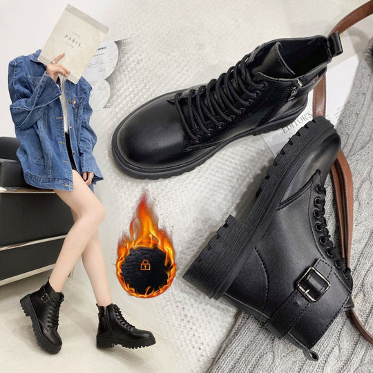 Damen Schnürstiefeletten mit robustem Profil und modischem Reißverschluss Shopnory