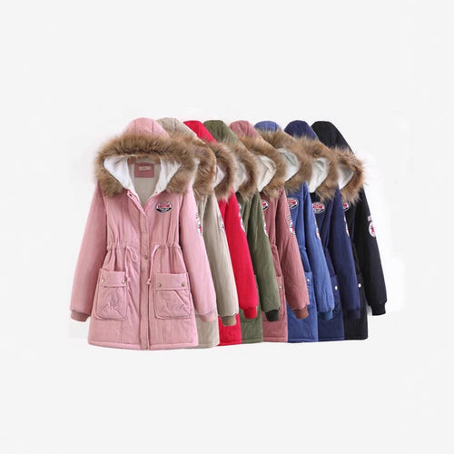 Damen Langer Utility-Parka mit Teddyfutter, Kapuze mit Kunstfell und Kordelzug Shop Nory