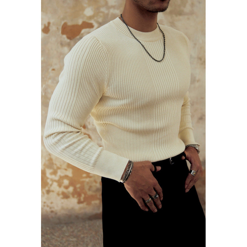 Herren Figurbetonter Rippstrick-Pullover mit Rundhalsausschnitt Shop Nory