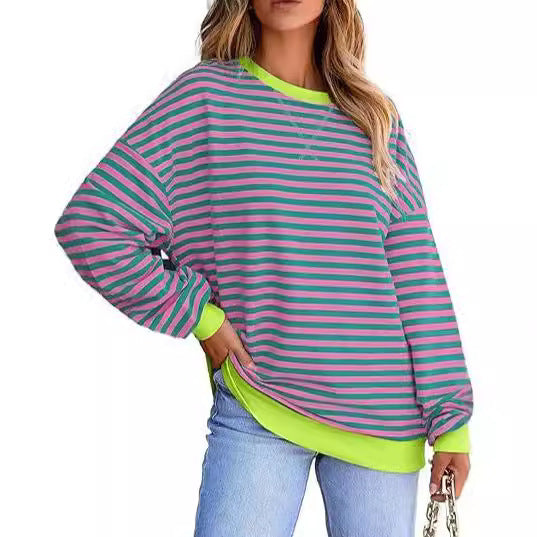 Damen lässiger gestreifter Sweatshirt mit Oversize-Schnitt und bequemen Details
