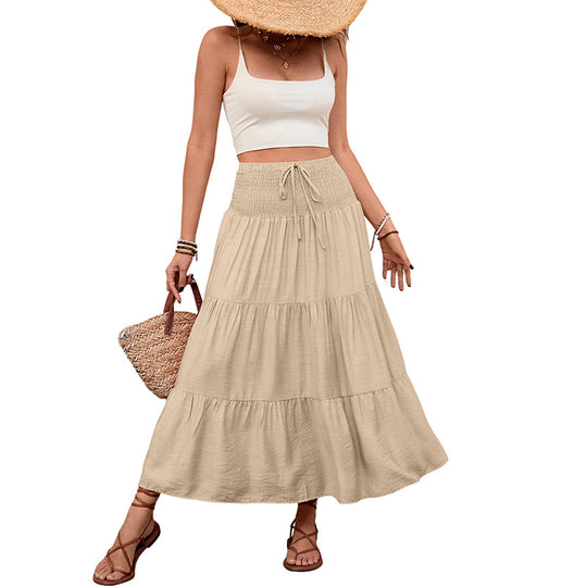 Damen Stufiger Maxi‑Rock mit Smokbund, Tunnelzug und luftiger Leinenoptik Shop Nory