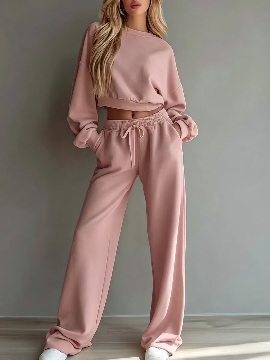 Damen Weiches Lounge-Set mit kurzem Sweatshirt und weiter Jogginghose Shop Nory