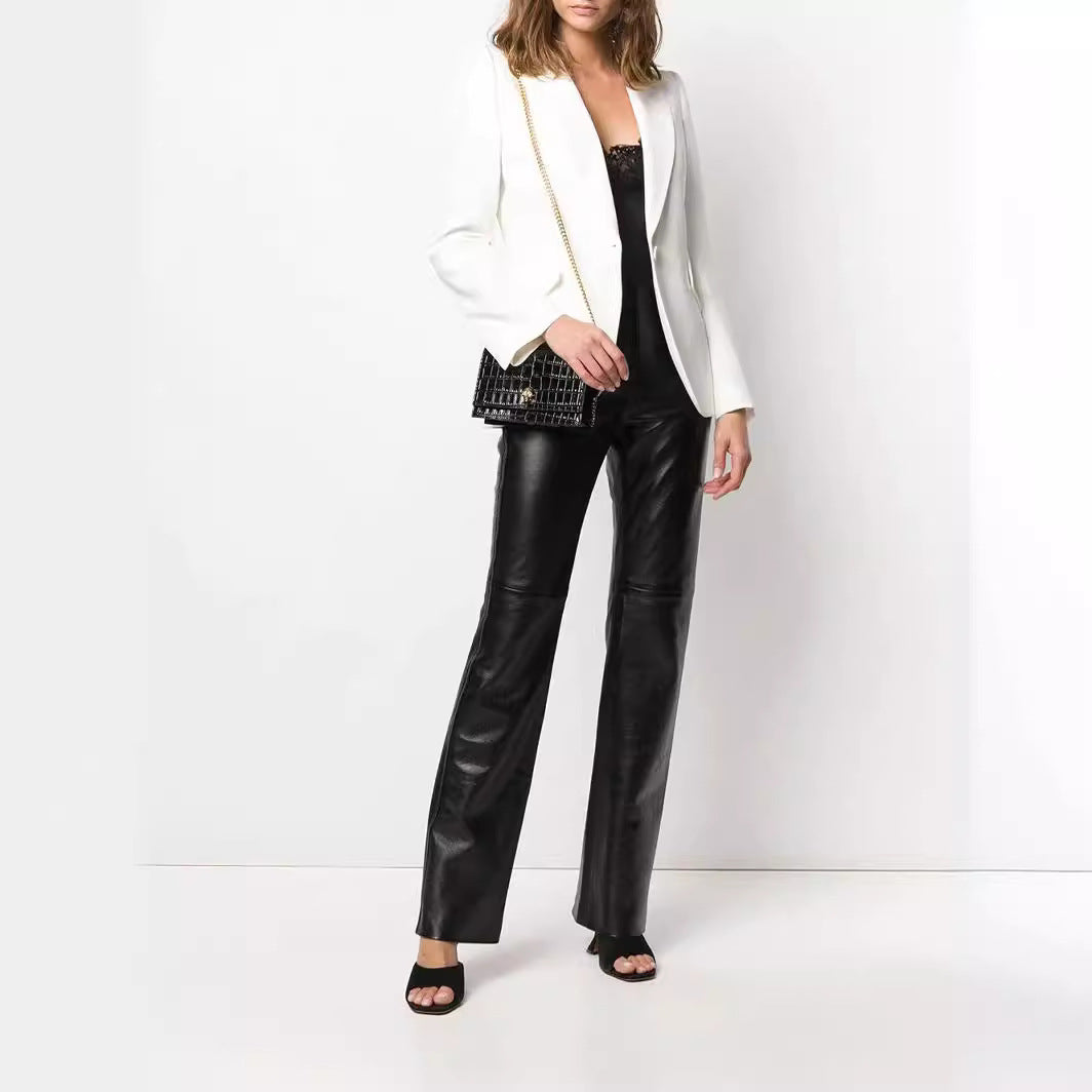Damen Vegane Lederhose im Geradschnitt mit hoher Taille und dezentem Bootcut Shop Nory