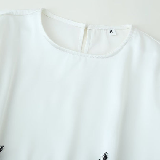 Damen Elegante Chiffonbluse mit Spitzenborte, weitem Kimonoärmel und Bindeband Shop Nory
