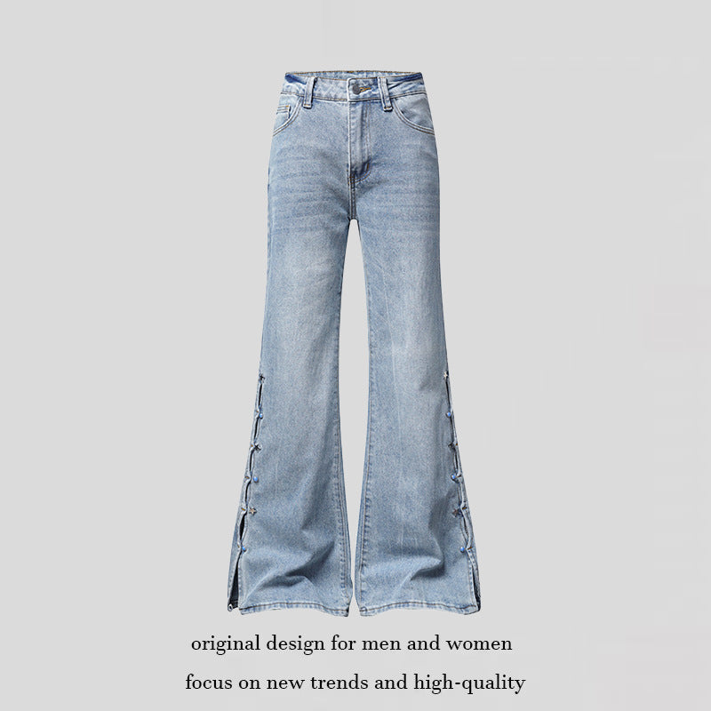 Damen High‑Waist Flared‑Jeans mit seitlicher Schnürung und weitem Schlag Shop Nory