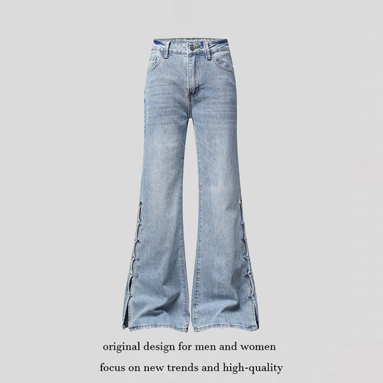 Damen High‑Waist Flared‑Jeans mit seitlicher Schnürung und weitem Schlag Shop Nory