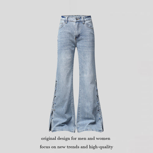 Damen High‑Waist Flared‑Jeans mit seitlicher Schnürung und weitem Schlag Shop Nory