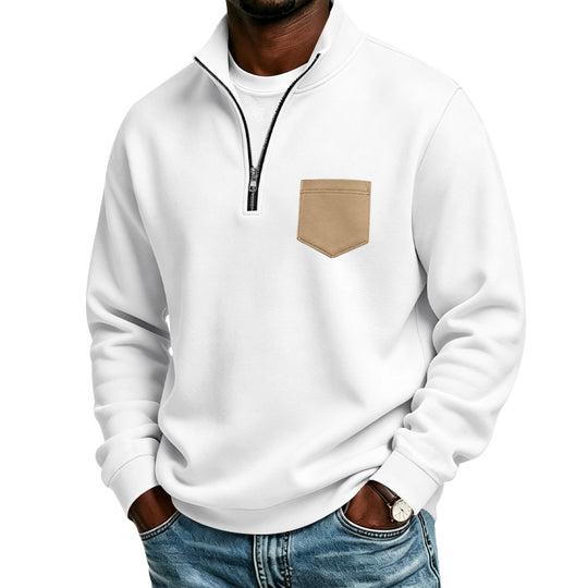 Herren Troyer-Sweatshirt mit halbem Reißverschluss und kontrastierter Brusttasche Shop Nory