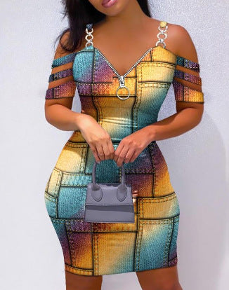 Damen figurbetontes Trägerkleid mit Reißverschluss und einzigartigem Design