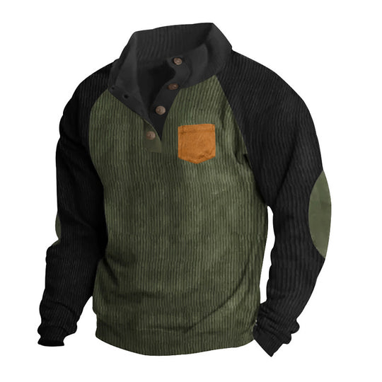 Herren Geripptes Henley‑Pullover mit Raglanärmeln, Ellenbogen‑Patches & Brusttasche Shop Nory