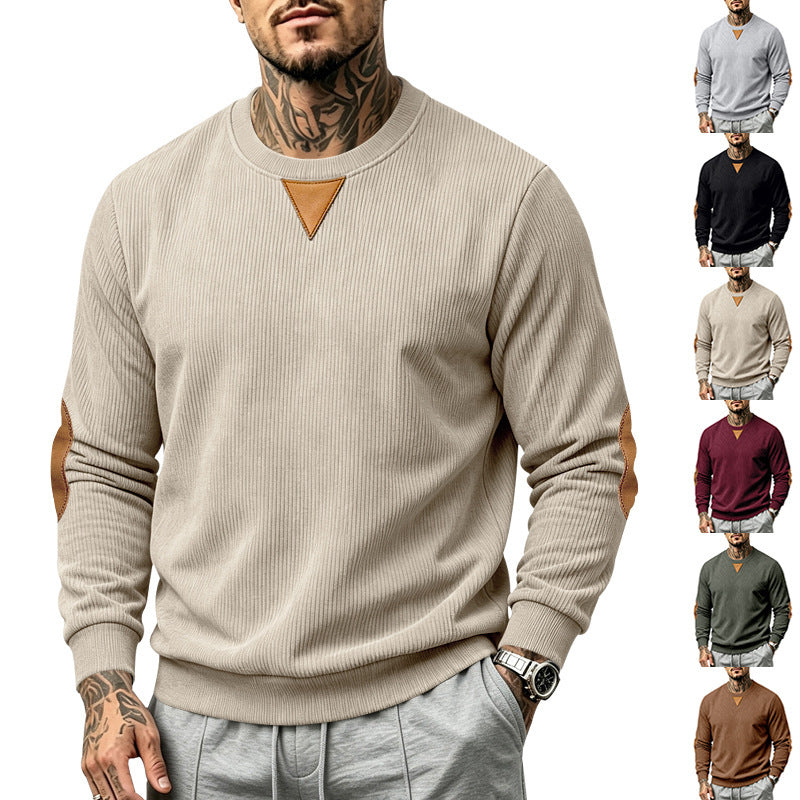 Herren Geripptes Sweatshirt mit Lederoptik-Ellbogenpatches und Dreieck-Applikation Shop Nory