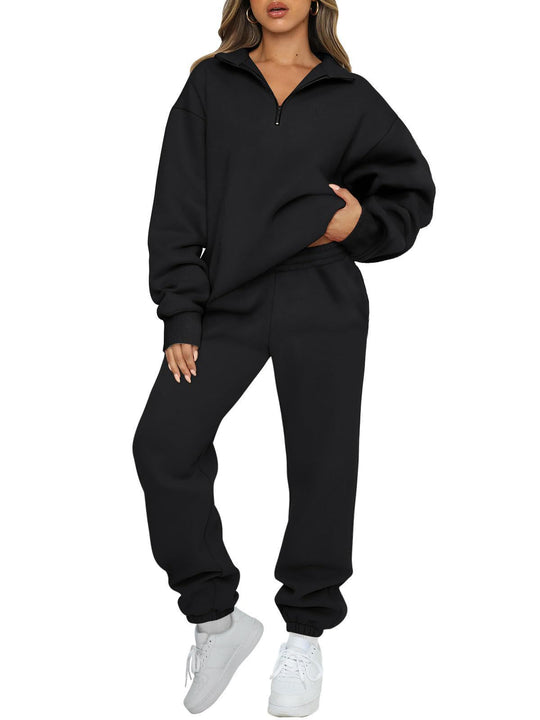 Damen nan lässiges Halbzip-Lounge-Set mit oversized Sweatshirt und taillenhoher Jogginghose Shop Nory
