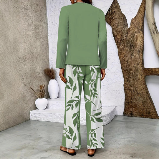 Damen Zweiteiliges Lounge-Set mit überlappendem Longsleeve und weiten Palazzo‑Hosen Shop Nory