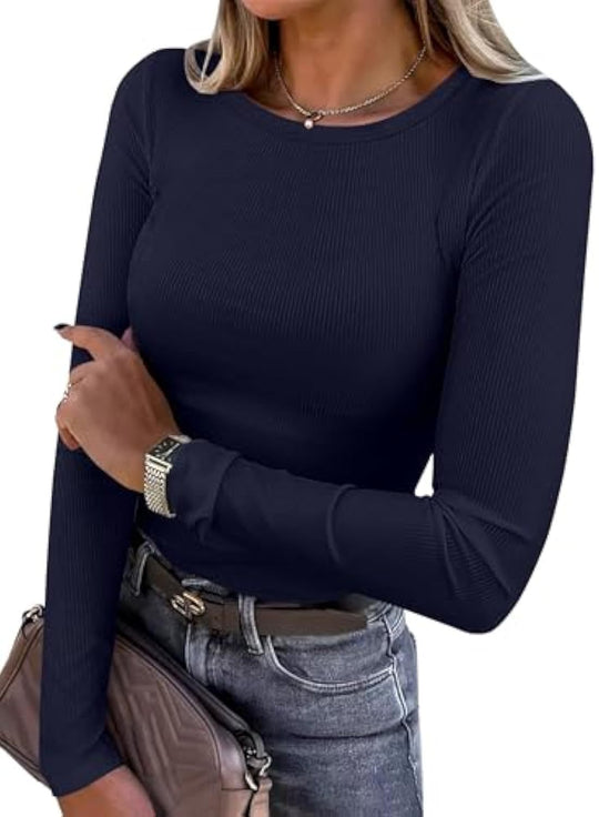 Damen Schmalgeschnittenes Ripp-Longsleeve mit Rundhalsausschnitt und Stretch-Baumwollmix Shop Nory