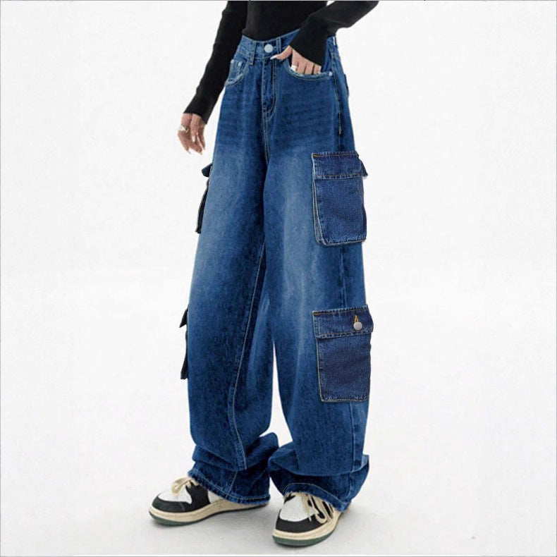 Damen Weite High-Waist Cargo-Jeans im Baggy-Schnitt mit Mehrfach-Taschen Shop Nory