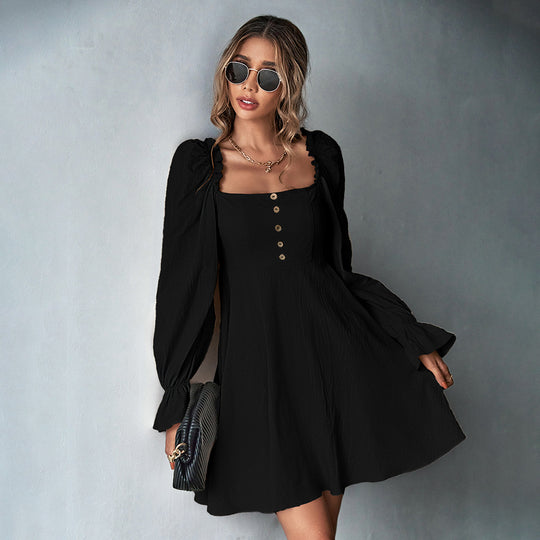 Damen romantisches A-Linien Kleid mit Puffärmeln quadratischem Ausschnitt und taillenbetonter Silhouette Shop Nory
