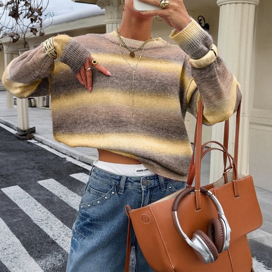 Damen nan Oversized-Feinstrickpullover mit Ombre-Verlauf, Rundhalsausschnitt und überschnittener Schulter Shop Nory
