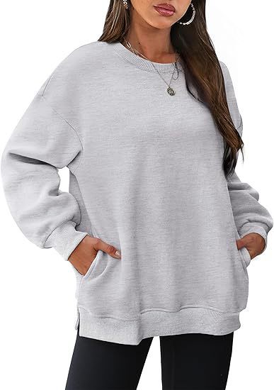 Damen nan lässiger Oversize-Sweatpullover mit seitlichen Eingrifftaschen, geripptem Saum und überschnittener Schulter Shop Nory