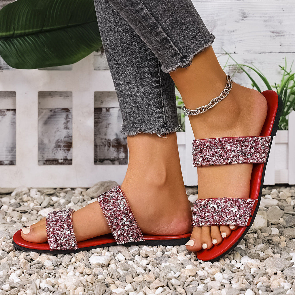 Damen Glitzernde Schlamper-Sandalen mit breiten Riemen Shopnory