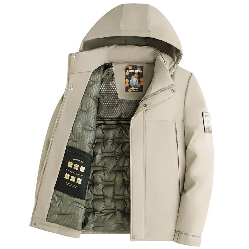 Herren Wattierte Kapuzenjacke mit 3D-Quilt-Innenfutter und wasserabweisender Außenhülle Shop Nory