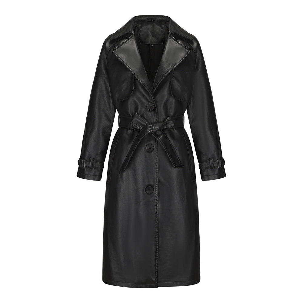 Damen modischer Trenchcoat aus hochwertigem Kunstleder