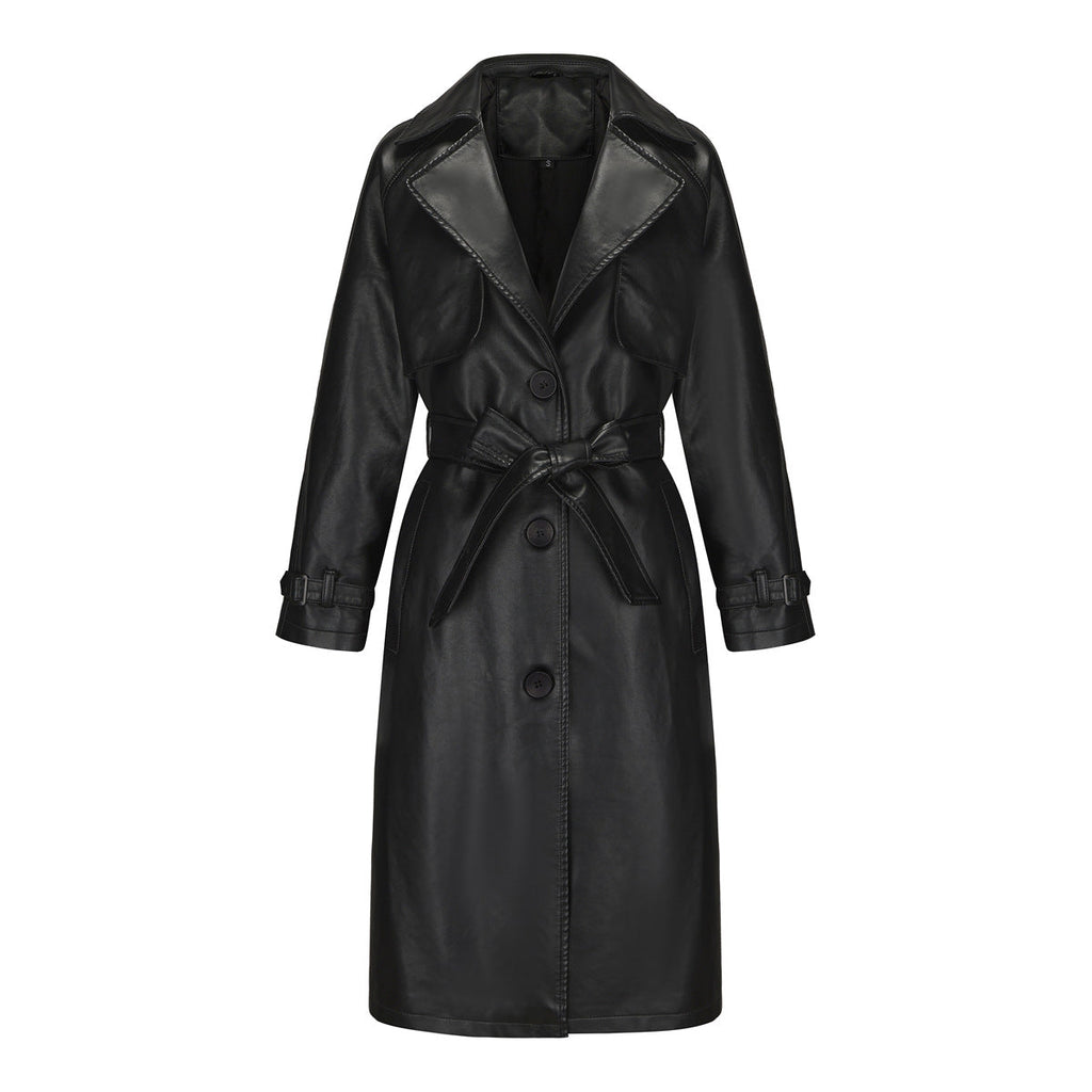 Damen modischer Trenchcoat aus hochwertigem Kunstleder