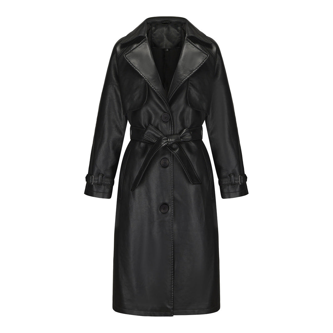 Damen modischer Trenchcoat aus hochwertigem Kunstleder