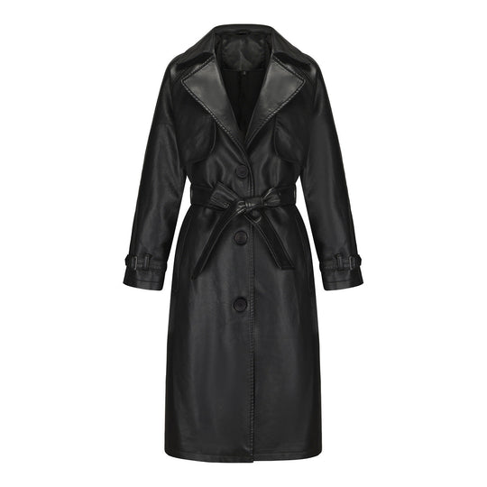 Damen modischer Trenchcoat aus hochwertigem Kunstleder