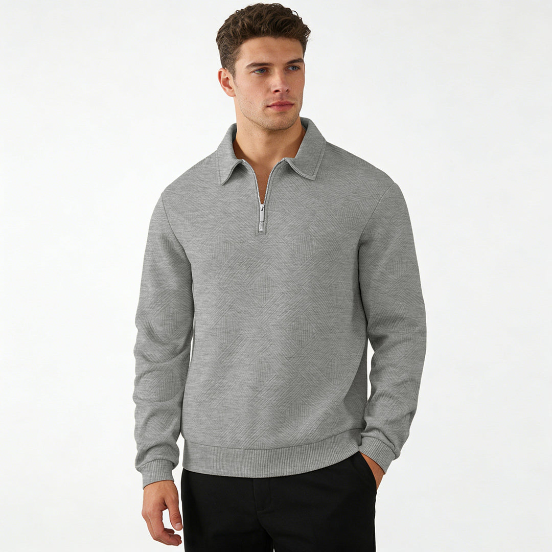 Herren Strukturierter Halbzip-Pullover mit Kragen und Rippbündchen Shop Nory