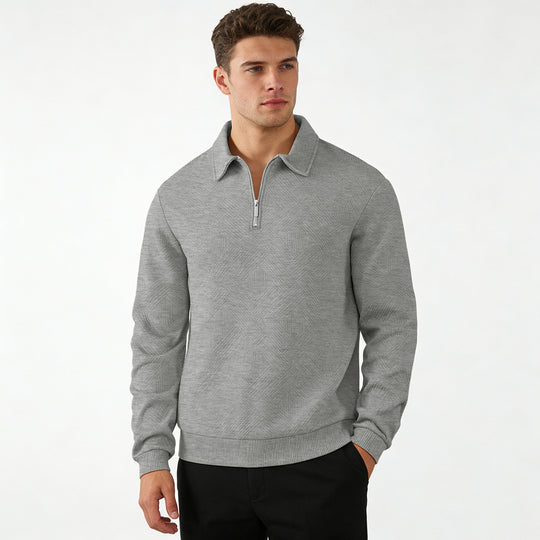 Herren Strukturierter Halbzip-Pullover mit Kragen und Rippbündchen Shop Nory