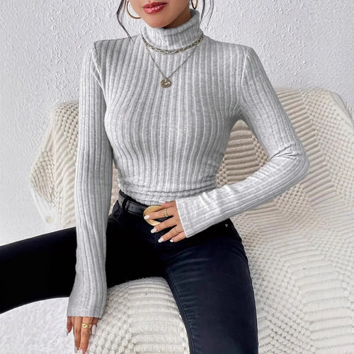 Damen Figurbetonter Rippstrick Rollkragenpullover mit tailliertem Schnitt Shop Nory