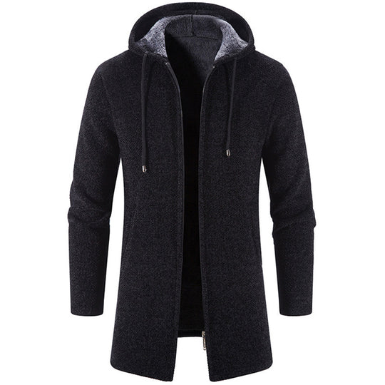 Herren langer Kapuzenstrickmantel mit Teddyfutter, durchgehendem Reißverschluss und seitlichen Eingrifftaschen Shop Nory