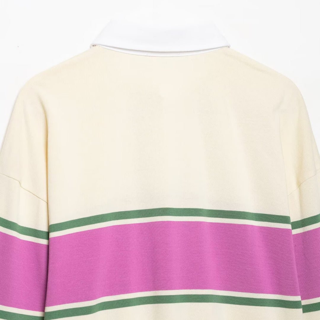 Damen Oversize Rugby-Polo-Shirt mit breitem Blockstreifen und Kentkragen Shop Nory