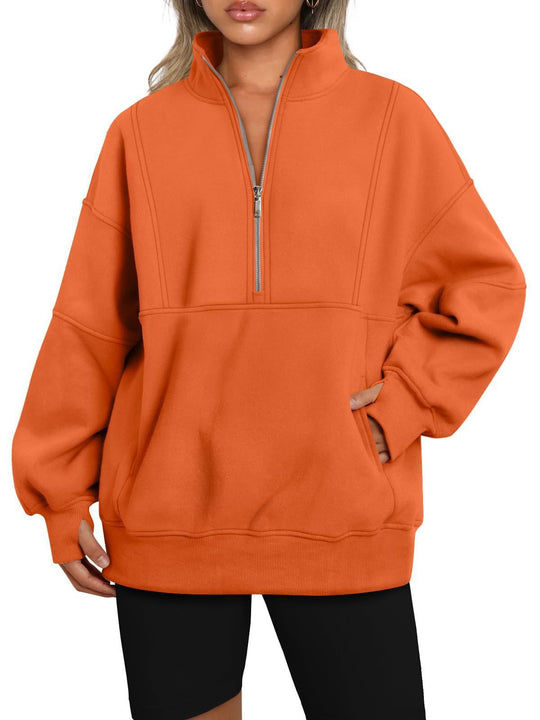 Damen Oversize-Sweatshirt mit halbem Reißverschluss, Stehkragen und Kängurutasche Shop Nory