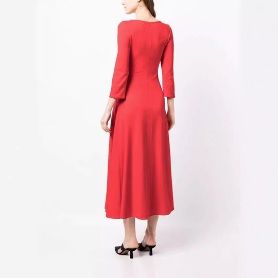 Damen Elegantes Midikleid mit tailliertem A-Linien-Schnitt und dreiviertel Ärmeln Shop Nory