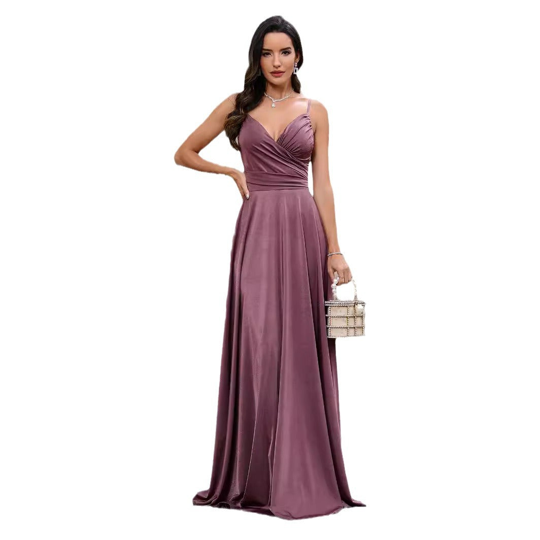 Damen Elegantes Maxikleid mit gerafftem Oberteil und schwingendem Saum